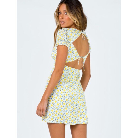 Princess Polly Kasey Lemon Fruit Mini Dress Womens US Size 4 In Yellow Multi - Picture 3 of 16